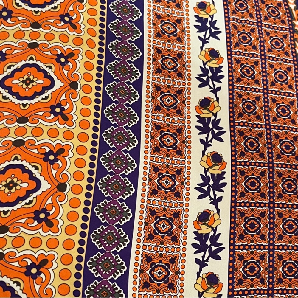 Handcrafted 23 1/2”X 35 1/2”Patterned Orange Yellow Purple Green Head Wrap/Scarf